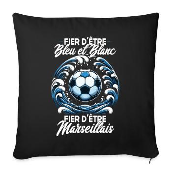 Marseille Supporter Humour Foot Cadeau Supporter - Housse de coussin décorative 45 x 45 cm - noir - Devant