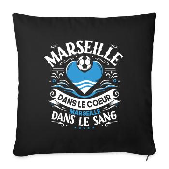 Cadeau Marseillais Humour Cœur Marseille Foot - Housse de coussin décorative 45 x 45 cm - noir - Devant