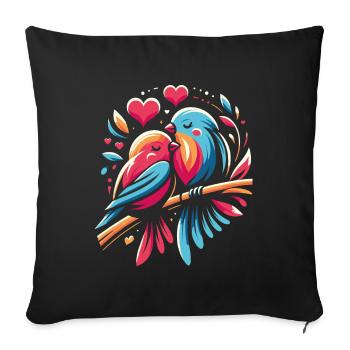 Couple D'oiseau Mignon Saint Valentin Amour - Housse de coussin décorative 45 x 45 cm - noir - Devant