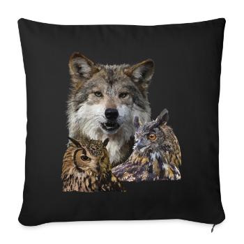 Loup et hiboux - Housse de coussin décorative 45 x 45 cm - noir - Devant