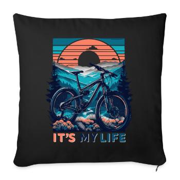 VTT coucher de soleil aventure design - Housse de coussin décorative 45 x 45 cm - noir - Devant