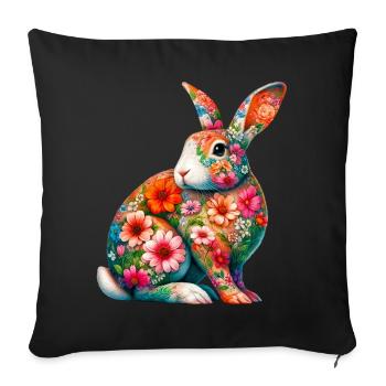 Rabbit decorated with flowers - Sofa pillowcase 17,3'' x 17,3'' (45 x 45 cm) - black - Front