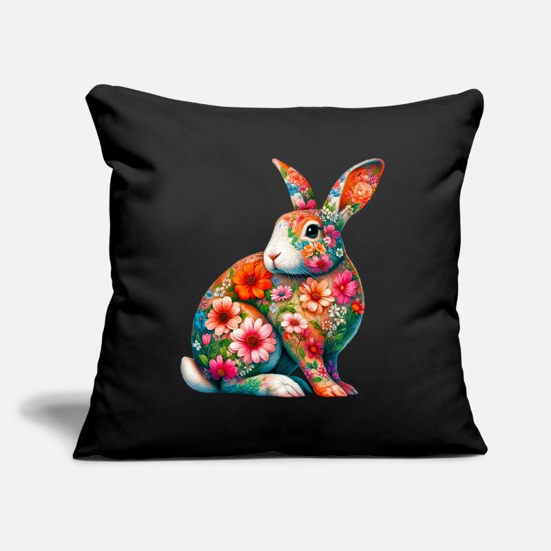 Lapin décoré de fleurs Housse de coussin décorative 45 x 45 cm