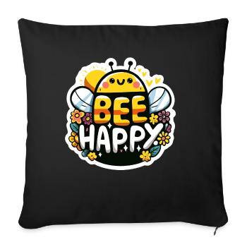 Bee Happy Biene - Sofakissenbezug 45 x 45 cm - Schwarz - Vorne