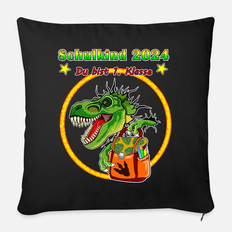 Schulkind Einschulung 2024 TRex - Sofakissenbezug 45 x 45 cm - Schwarz