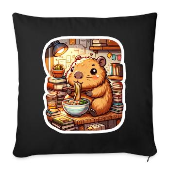 Capybara Ramen Books Read Kawaii Anime - Sofa pillowcase 17,3'' x 17,3'' (45 x 45 cm) - black - Front