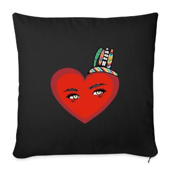 Chaman, Cœur, Cœur, Shaman, Yeux de chaman - Housse de coussin décorative 45 x 45 cm - noir - Devant