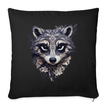 Waschbärkopf mit Blumen - Sofakissenbezug 45 x 45 cm - Schwarz - Vorne