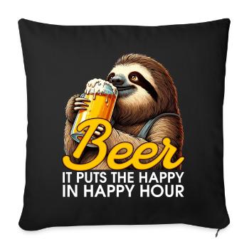 Happy Hour bière paresseux cadeau - Housse de coussin décorative 45 x 45 cm - noir - Devant