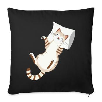 Relaxed Cat with Pillow-Cozy Animal Design - Sofa pillowcase 17,3'' x 17,3'' (45 x 45 cm) - black - Front