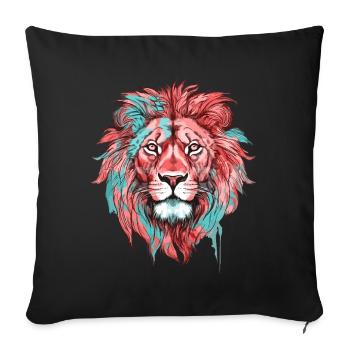 Lion Tête de Lion Coloré Prédateur Coloré Art Animalier - Housse de coussin décorative 45 x 45 cm - noir - Devant
