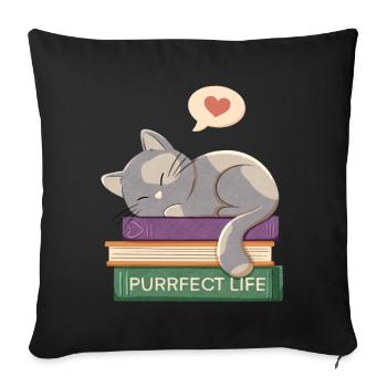 Chat et livres - Purrfect life - Housse de coussin décorative 45 x 45 cm - noir - Devant