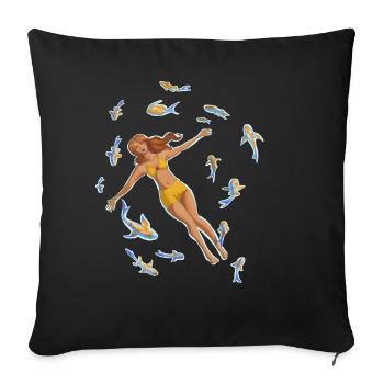 Woman in the water with koi fish - Sofa pillowcase 17,3'' x 17,3'' (45 x 45 cm) - black - Front