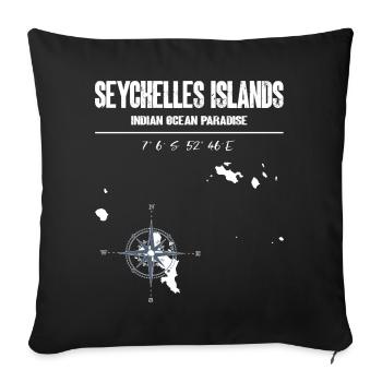 Carte des Seychelles Boussole Vintage Design - Housse de coussin décorative 45 x 45 cm - noir - Devant