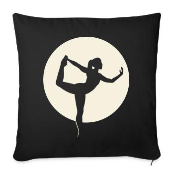 Posture de danseuse de silhouette de yoga devant la lune - Housse de coussin décorative 45 x 45 cm - noir - Devant