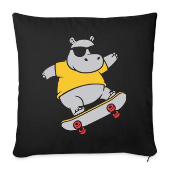 Vecteur de skateboard hippopotame cool - Housse de coussin décorative 45 x 45 cm - noir - Devant