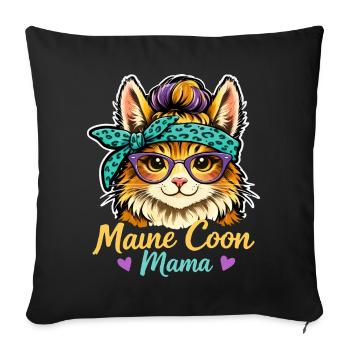 Motif de maman chat Maine Coon avec lunettes esthétique - Housse de coussin décorative 45 x 45 cm - noir - Devant