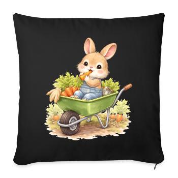 Cute bunny with carrots in wheelbarrow - Sofa pillowcase 17,3'' x 17,3'' (45 x 45 cm) - black - Front