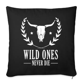 Crâne de bison sauvage entouré de lauriers - Housse de coussin décorative 45 x 45 cm - noir - Devant