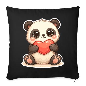 Amour de cœur de panda câlin - Housse de coussin décorative 45 x 45 cm - noir - Devant