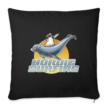 shirt motif penguin sea lion nordic surfing new - Sofa pillowcase 17,3'' x 17,3'' (45 x 45 cm) - black - Front