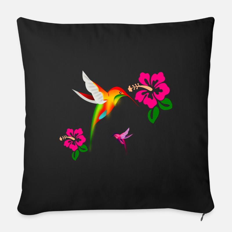 Bunter Kolibri im Hibiskusduett - Sofakissenbezug 45 x 45 cm - Schwarz