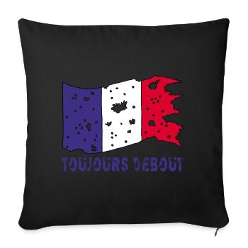 Drapeau français déchiré mais toujours debout ! - Housse de coussin décorative 45 x 45 cm - noir - Devant