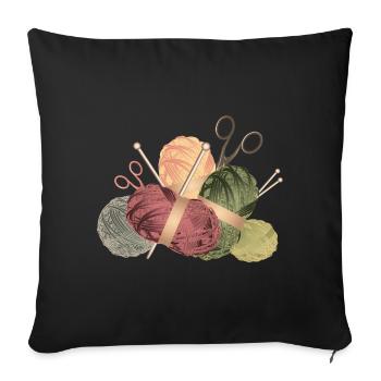 Balls of wool & knitting needles with scissors - Sofa pillowcase 17,3'' x 17,3'' (45 x 45 cm) - black - Front