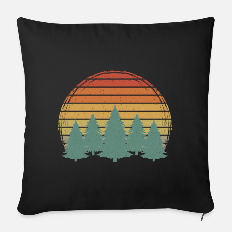Sunset Wald Vintage Bäume Grunge Baum Retro Natur - Sofakissenbezug 45 x 45 cm - Schwarz