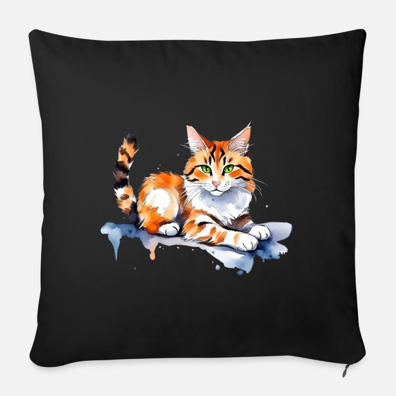 Katze im Schnee - Sofakissenbezug 45 x 45 cm - Schwarz