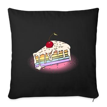 Stück Regenbogen Kuchen mit Kirsche im Comic Stil - Sofakissenbezug 45 x 45 cm - Schwarz - Vorne