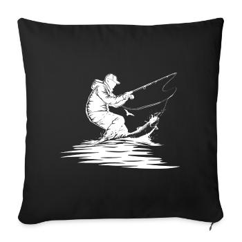 Dessin de pêche - Housse de coussin décorative 45 x 45 cm - noir - Devant