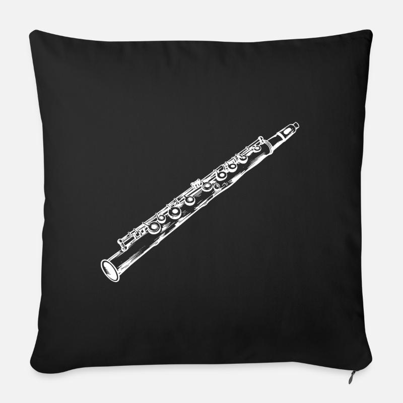 Flöte Zeichnung - Sofakissenbezug 45 x 45 cm - Schwarz