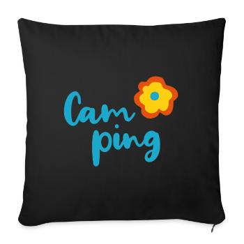 Camping Fleur Camper Fan Vacances Van Life Été - Housse de coussin décorative 45 x 45 cm - noir - Devant