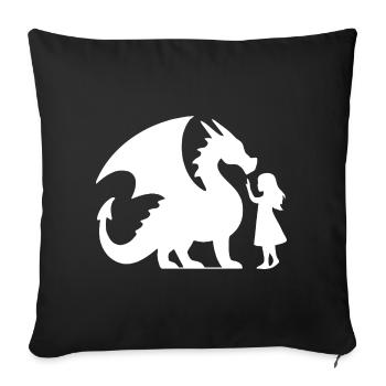 Conception de silhouette de dragon et de fille mythique - Housse de coussin décorative 45 x 45 cm - noir - Devant