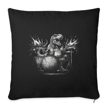 Dinosaurier T-Rex Schlagzeug Drummer Rock Dino - Sofakissenbezug 45 x 45 cm - Schwarz - Vorne
