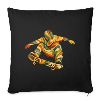 Skateur Vagues Rétro | Design Skate Vintage Psyché - Housse de coussin décorative 45 x 45 cm - noir - Devant