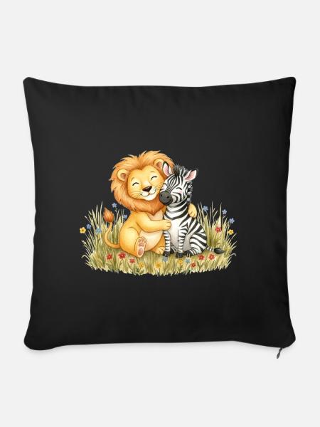 Löwe und Zebra Freundschaft - Sofakissenbezug 45 x 45 cm - Schwarz