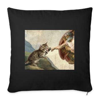 Chat gifle la main de Dieu Mème des chats drôles - Housse de coussin décorative 45 x 45 cm - noir - Devant