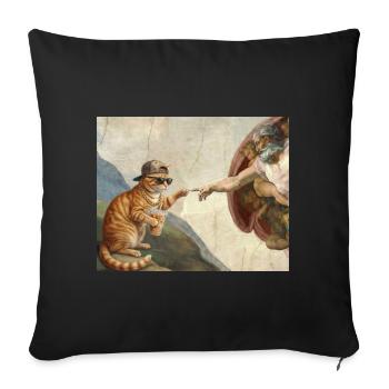 Chat gifle la main de Dieu Mème des chats drôles - Housse de coussin décorative 45 x 45 cm - noir - Devant