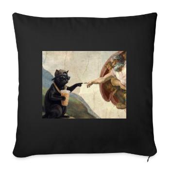 Chat gifle la main de Dieu Mème des chats drôles - Housse de coussin décorative 45 x 45 cm - noir - Devant