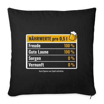 Nährwerte Bier Freude Gute Laune Lustiger Spruch - Sofakissenbezug 45 x 45 cm - Schwarz - Vorne