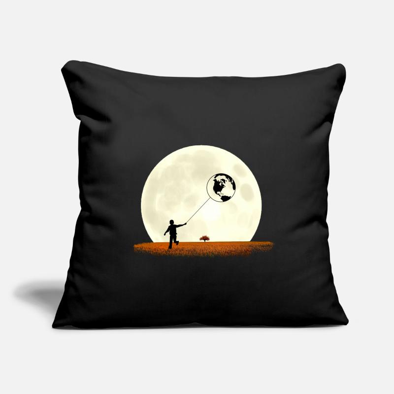 Boy on meadow pulls earth in front of moon Sofa pillowcase 17,3'' x 17,3'' (45 x 45 cm)