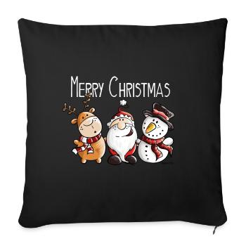 Père Noël, renne et bonhomme de neige - Housse de coussin décorative 45 x 45 cm - noir - Devant