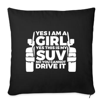Femme avec véhicule tout-terrain - Housse de coussin décorative 45 x 45 cm - noir - Devant