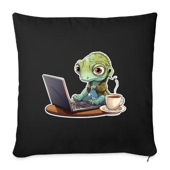 Gecko Home Office Coffee Laptop Funny Shirt - Sofa pillowcase 17,3'' x 17,3'' (45 x 45 cm) - black - Front