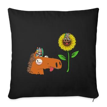 Hippie Pferd Pferde Gaul Sonnenblume Reiterin - Sofakissenbezug 45 x 45 cm - Schwarz - Vorne