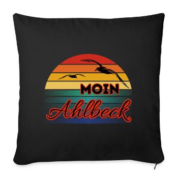 Moin Ahlbeck mit Möwe im Retro Style-Ahlbeck - Sofakissenbezug 45 x 45 cm - Schwarz - Vorne