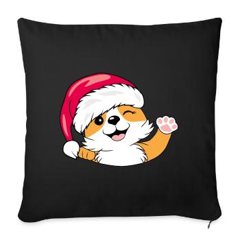 Chien Santa Corgi agitant la main - Housse de coussin décorative 45 x 45 cm - noir - Devant
