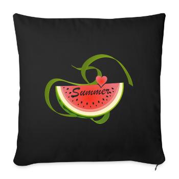 Morceau de pastèque avec police décorative -Été - Housse de coussin décorative 45 x 45 cm - noir - Devant